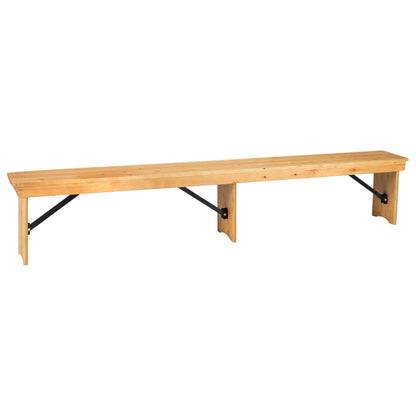 Taylor & Logan Ingles 8' x 12'' Antique Rustic Light Natural Solid Pine Folding Farm Bench with 3 Legs