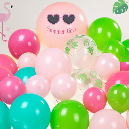 Tropical Luau Balloon Arch Kit - 126Pcs Flamingo Party Decorations with Teal Blue Pink Green Balloons, Palm Print & Pineapple Foil Balloons - Perfect for Hawaiian Aloha Summer Beach Birthday Party