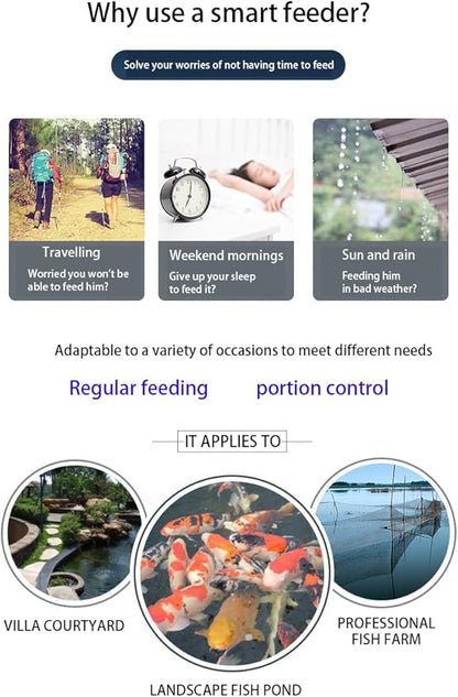4.5L Pond feeder, Automatic fish feeder for pond outdoor, Fish feeder automatic dispenser, Timer High Capacity for Vacations & Hot or cold weather- battery powered