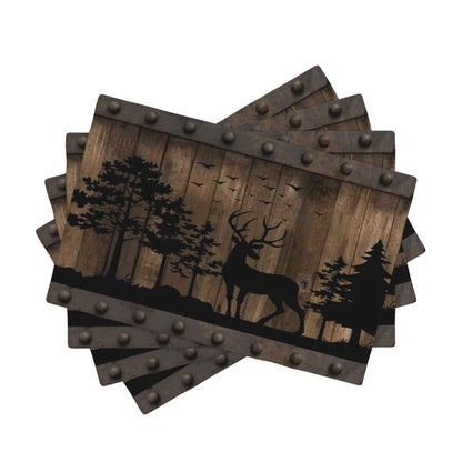 Farmhouse Cabin Table Placemats Set of 4 Rustic Forest Deer Wooden Western Country Indoor Outdoor Table Placemat for Home Desktop Kitchen Restaurant Decoration