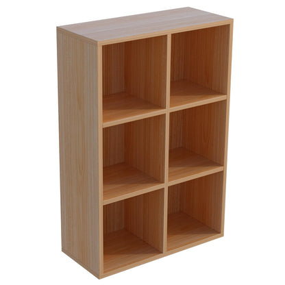 OSCHF 6-Cube Storage Shelf Bookcase - Wooden 3-Tier Floor Standing Open Bookshelf for Home and Office, Display Cabinet, Oak