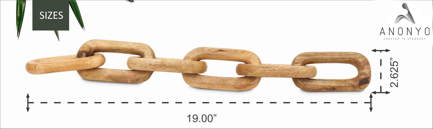 Boho Wooden Link Decor for Coffee Object for Coffee Table & Shelf Knot Sculpture, Farmhouse Rustic Shelf Natural Wood Chain Links for Living Room, Entryway, Console,Office Home Accent (Natural)