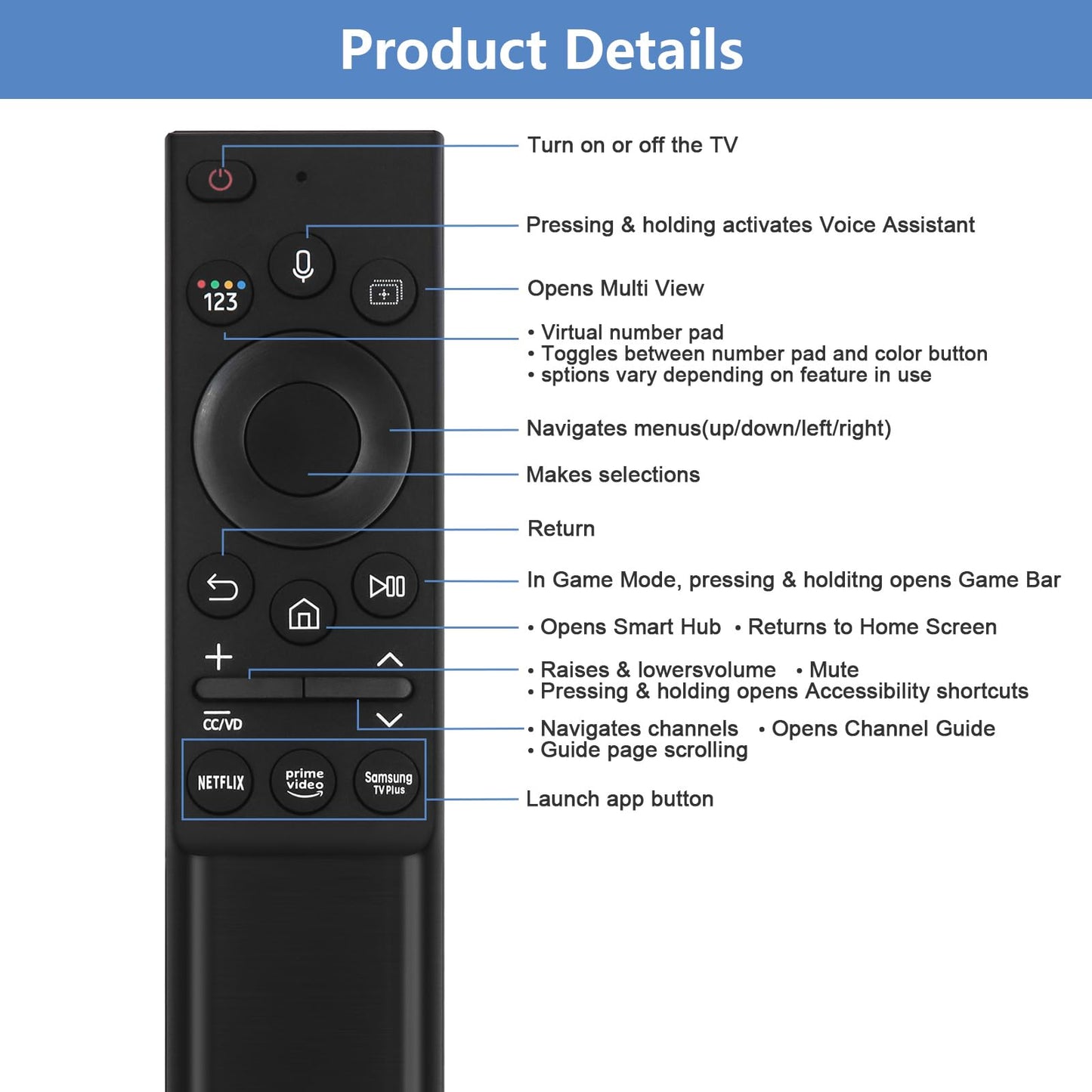 BN59-01357F TM2180E RMCSPA1RP1 Voice Remote Replacement for Samsung Smart TV Remote Control, Compatible with Samsung QLED TVs Q60A Q70A Q80A QN85A QN90A QN800A Series