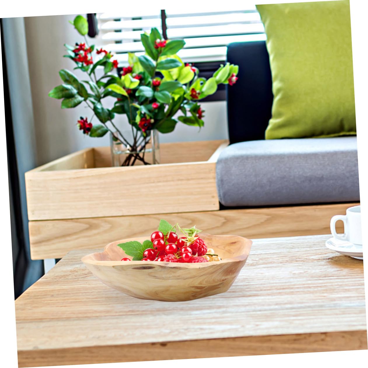 Luxshiny Rustic Wood Fruit Bowl 7.95 Inch Carved Wooden Serving Tray for Salad Snacks Home Decor Kitchen Dining Entertaining