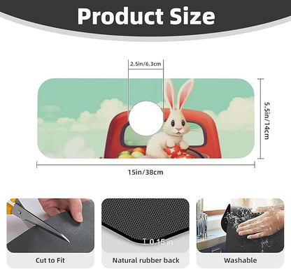 Kitchen Sink Splash Guard Faucet Mat Easter Bunny Rabbits 15"x5.5", Diatom Mat