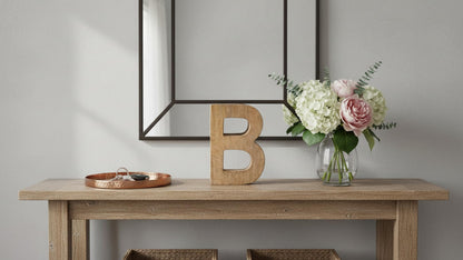 8" Decorative Solid Block Wooden Letters Alphabets Words Natural Finished Wood Freestanding Shelf or Tableware Childrens Baby Names Initials for Bedroom Wedding Birthday Party Home Decor (Letter B)