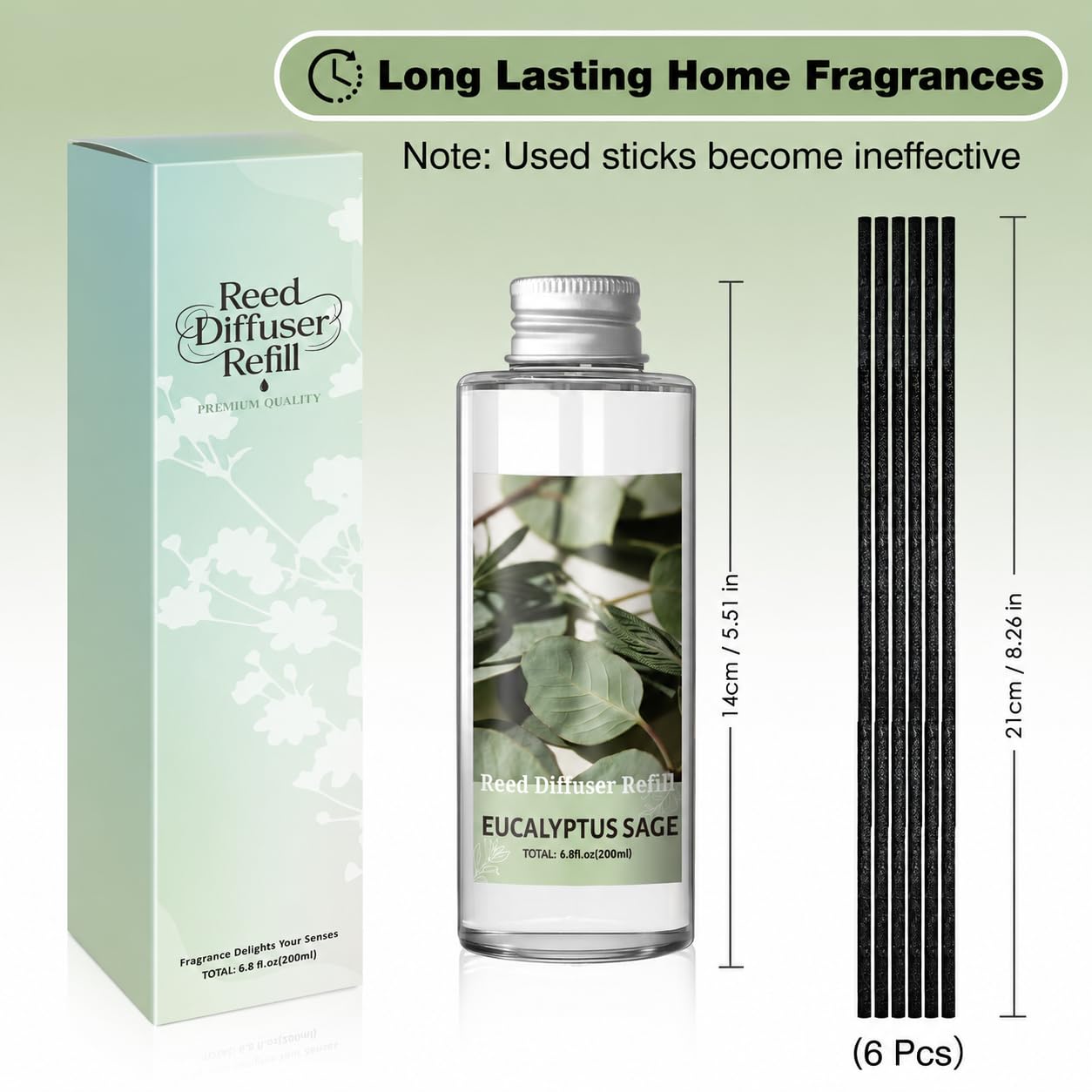 SCENTORINI Reed Diffuser Oil Refill, Eucalyptus Sage Diffuser Oil 6.76 Fl Oz, Natural Scented Essential Oil Refill Long Lasting Summer Home Fragrance for Room Spa Aromatherapy Bathroom Home Decor
