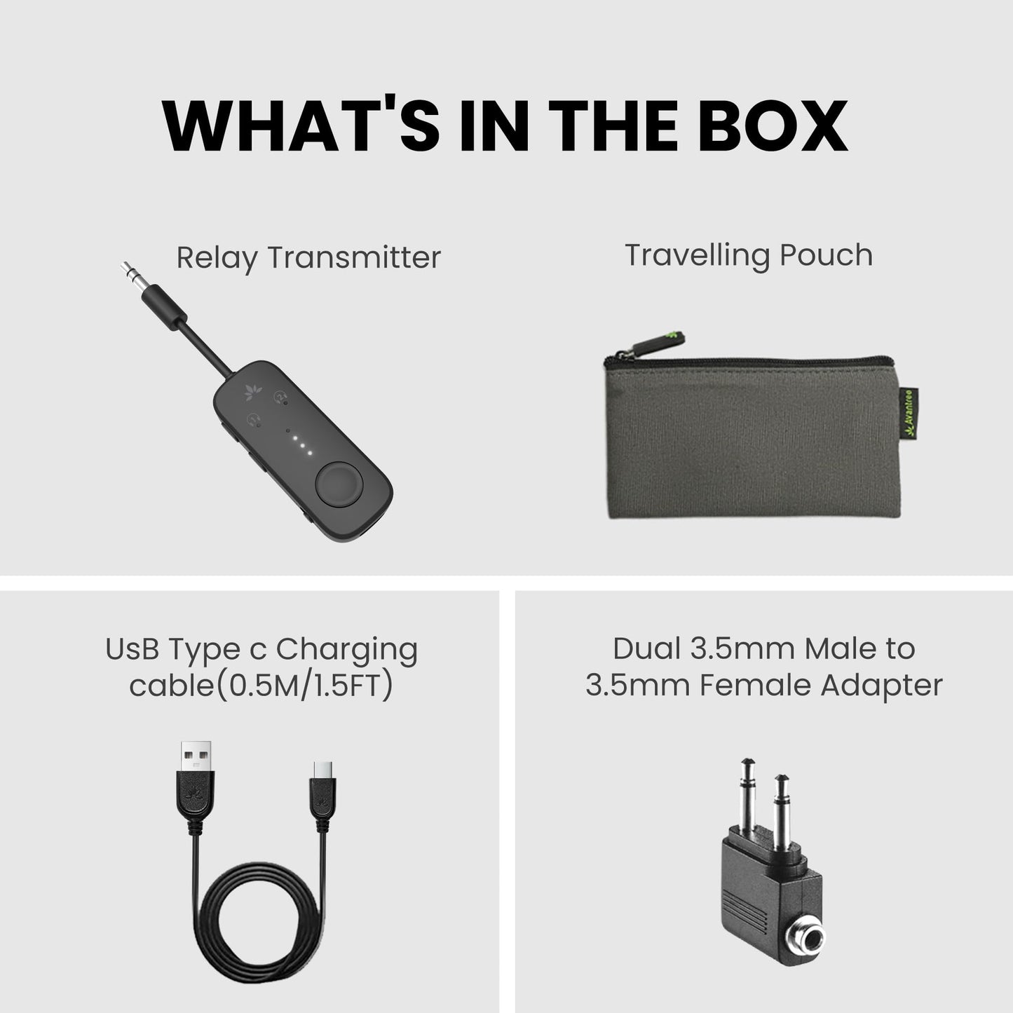 Avantree Relay - Premium Airplane Bluetooth Adapter with Advanced Qualcomm Chipset, 2 Headphones Support, 25hrs Play Time, aptX Adaptive & HD Audio Transmitter for Airpods, Bose & Travel Flight