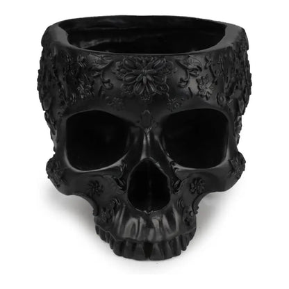 Black Skull Planter Pot 6 Inch Skeleton Head Pot for Succulents Flowers, & Bowl Dish Gothic Decor for Garden Home Parties Haunted House Spooky Black Display Halloween Skull Flower Pot Decoration Gift