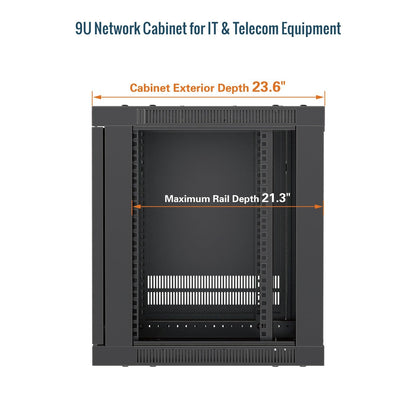 Tecmojo 9U Wall Mount Rack Cabinet, Heavy-Duty 176 Lbs High Load Capacity, 19” Enclosed Server Network Rack with 2 Colling Fans, Mesh Door, 23.6” Deep – Elite Collection