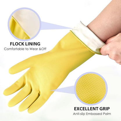 Rubber Kitchen Dishwashing Gloves - 4 Pairs Colorful Reusable Cleaning Gloves for Kitchen Washing Dishes and Household Cleaning(XL, Yellow+Red)