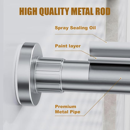 Ausemku Shower Curtain Rod 32-50 Inch Adjustable - 1 Inch Diameter Heavy Duty No drill Spring Tension Shower Rod, Non-Slip Rustproof Telescopic Rod for Bathroom, Nickel
