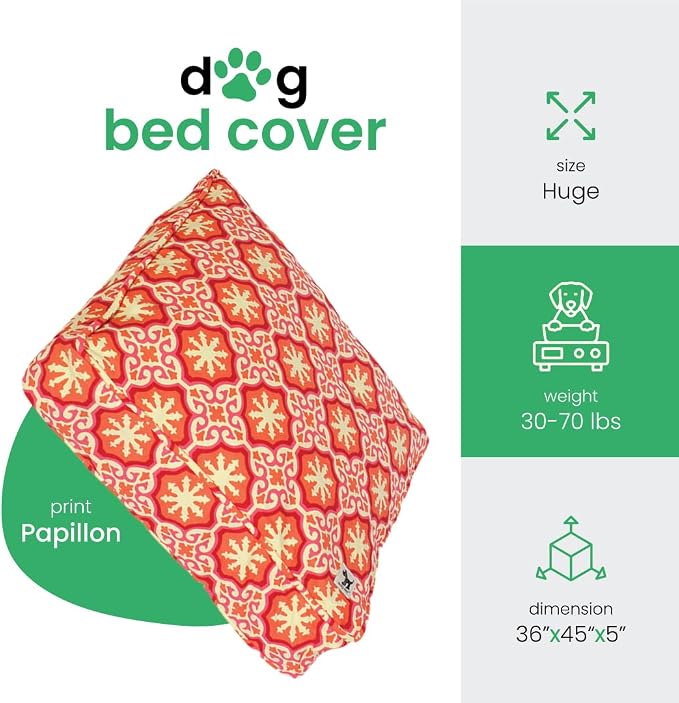 Molly Mutt Huge Dog Bed Cover - Papillon Print - Measures 36”x45”x5’’ - 100% Cotton - Durable - Breathable - Sustainable - Machine Washable Dog Bed Cover