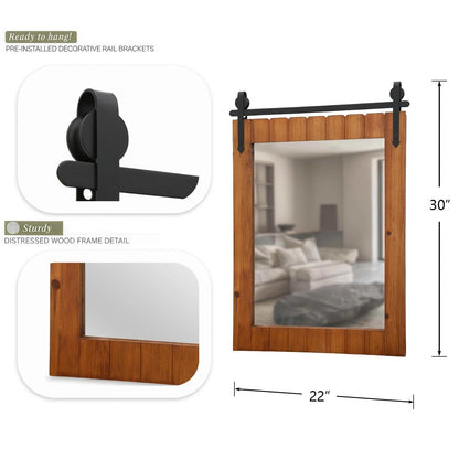 Besdomus Rustic Bathroom Farmhouse Mirror: 22"x30" Brown Western Barn Door Solid Cedar Wood Frame Vanity Mirror - Wall Mounted for Bathroom/Hallway/Living Room - Rustic Decor for Fashion-Conscious