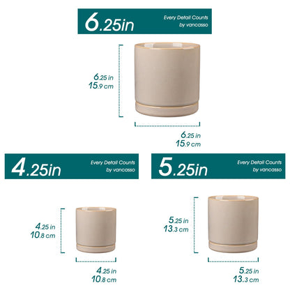vancasso Ceramic Plant Pots, 3 Piece Planters for Indoor Plants, 4.25+5.25+6.25 Inch Flower Pots with Drainage, Plant Pots Indoor for Succulent, Pothos, Snake Plant and Money Tree, Etc (Gray)