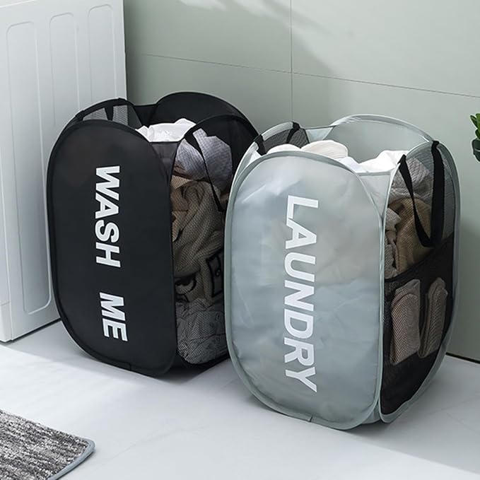 2pcs Pop Up Mesh Laundry Hamper Room Collapsible Storage Bin Lightweight Basket