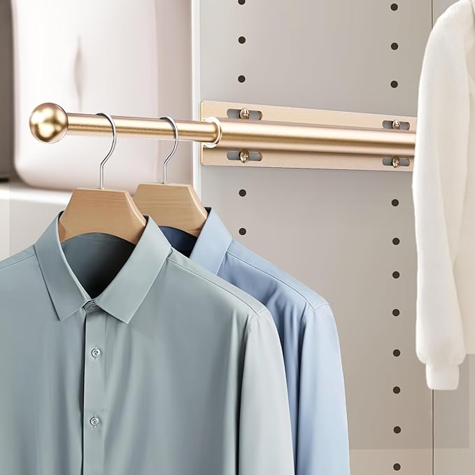 Supforce 2 PACK Valet Rod for Closet Pull Out, Retractable Slide Out Valet Rod Closet Organization, 12" Aluminum Valet Clothing Hanger Rods Perfect for Suits, Freshly Pressed Clothes, Gold