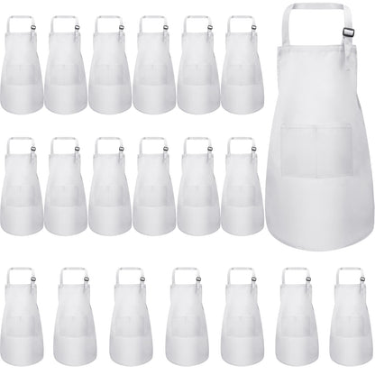 Eurzom 20 Pcs Christmas Kids Artists Aprons with Pockets Adjustable Chef Children Painting Aprons for Cooking Baking(7-13 Years,White)