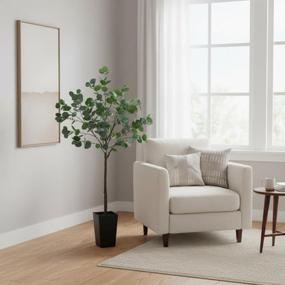 Aveyas 5ft Artificial Eucalyptus Tree for Home Decor, 5 ft Large Faux Floor Plant Fake Silk Trees with Pot for Indoor Outdoor House Living Room Office (5 Feet Tall Including Raised Pot)