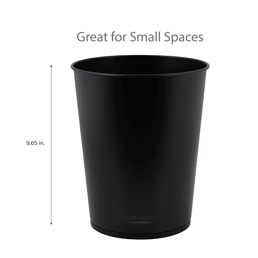 Bath Bliss 5 Liter Small Wastebasket | Round Open Top | Trash Can | Bathroom | Bedroom | Kitchen | Office | Dorm | Disposal Waste Bin | Garbage | Matte Black