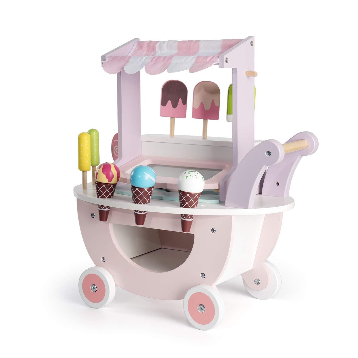 ROBUD Wooden Ice Cream Cart Toys for Kids, Toddlers Pretend Play Food Truck, Gift for Girls and Boys 3 Years & Up, Pink