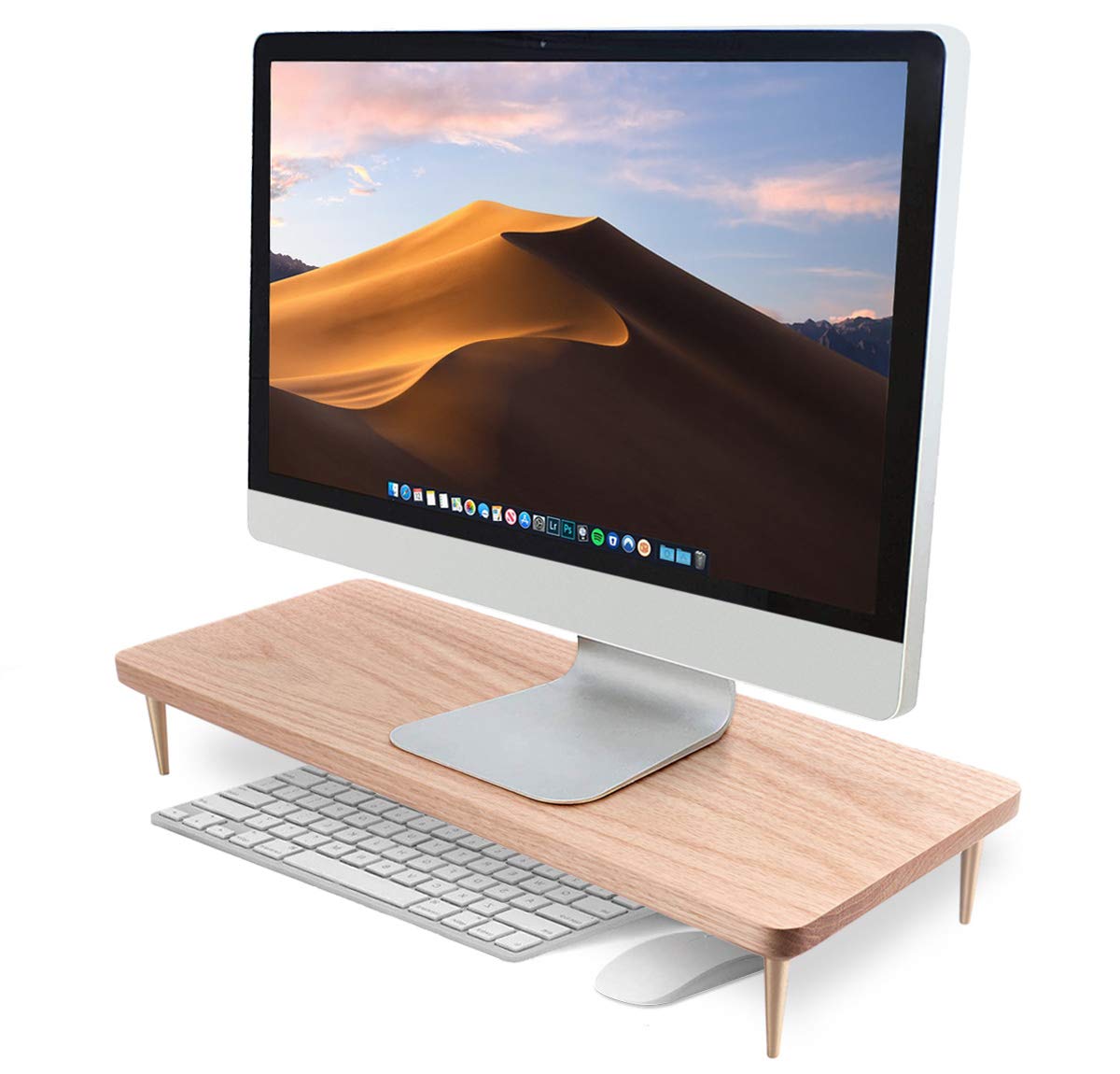 CRAFT KITTIES Monitor Stand Wood Riser with 4 USB Ports, Computer Monitor Stand with America Walnut Data Transfer Charging Hub -Compatible with Computer, Mac, PCs, Smartphone, 20.5*8.3in