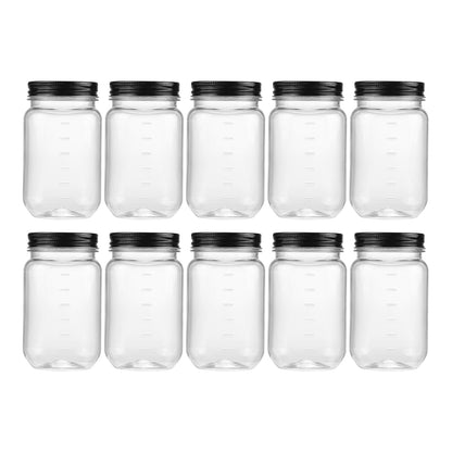 novelinks 16 oz Clear Plastic Jars with Lids, Refillable 16oz Mason Jars with Lids & Storage Containers for Kitchen & Household Use (10 Pack,Black)