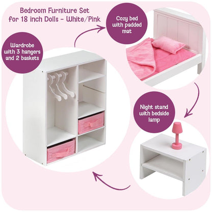 Badger Basket 13-Piece Bedroom Furniture Set for 18 Inch Dolls – Includes Bed, Armoire, Nightstand & Accessories
