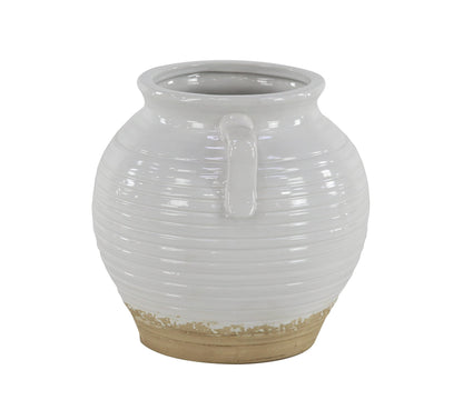 Deco 79 Ceramic Indoor/Outdoor Small Planter Pot with Handles, 9" x 8" x 10", White