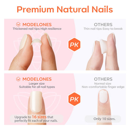 modelones Pink Short Press on Nails, Fall Halloween Oval Fake Nails Kit Press Ons with Nail Glue, Adhesive Tabs, Nail File, Prep Pad, Manicure Stick, 32Pcs 16 Sizes