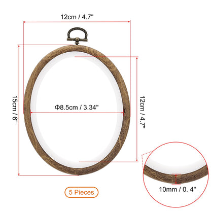 PATIKIL 6x4.7inch Embroidery Hoops, 5Pieces Imitated Wood Oval Frame Cross Stitch Hoop Ring for Embroidery Art Craft Sewing Ornaments Hanging Decoration