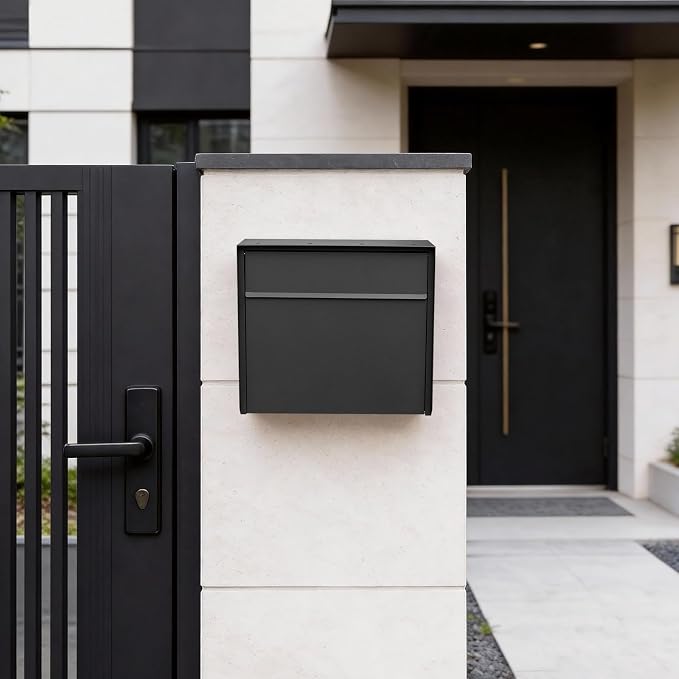 Wall Mount Mailbox for House Outside, Anti-Theft Locking Mailbox, Weatherproof Mailboxes 13.5" H x 15" L x 5.5" D, Black