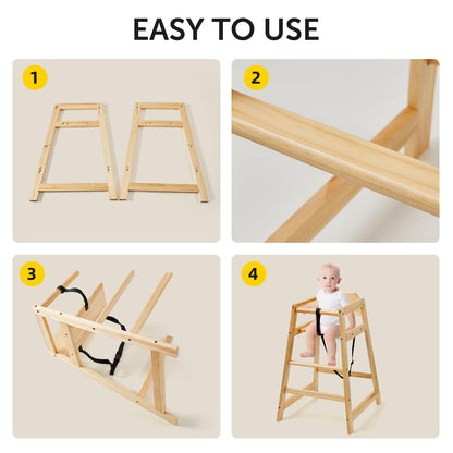 Neoflavie 2 Pack Wooden High Chairs for Babies and Toddlers, Restaurant-Style Stackable High Chair with Commercial Grade Solid Wood for Dining Table & Kitchen, Easy to Clean Baby Booster Seat -Natural