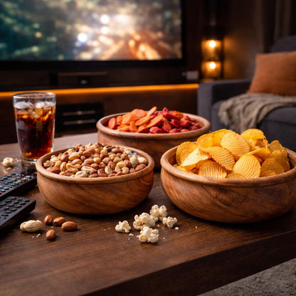 AYANSHITIK Acacia Wood Serving Bowls Set of 3 (4, 6 and 8 Inch), 100% Solid Natural Acacia, Smooth Polished Finish round, for Snack, Salad, and Fruit