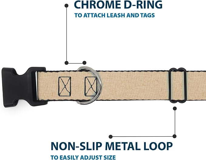 Dog Collar Plastic Clip Natural Hemp 18 to 32 Inches 1.5 Inch Wide