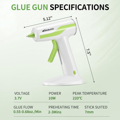 WorkBless 30PCS 0.28'' Hot Glue Gun and Sticks Set, Cordless Hot Glue Gun with 2Ah Rechargeable Battery, Smart Power-Off, Hot Glue Gun with Case,10PCS Wood Craft Sticks for Arts &Crafts, DIY