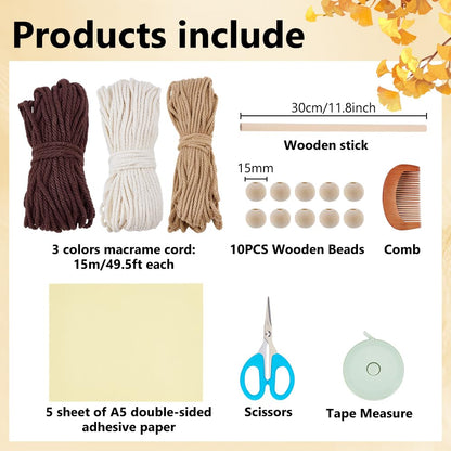 FREEBLOSS DIY Macrame Leaf Wall Hanging Beginners Macrame Kit Leaf Woven Tapestry Feather Wall Hanging DIY Macrame Kit for Adults Birthday Gift (Grey&White)