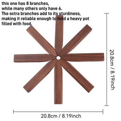 Wooden Tree Trivets for Hot Dishes, Tree Coasters Set for Hot Pot, Bowl, Teapot – 3 Wood Trivets + 1 Stand (Black Walnut, Color Box)