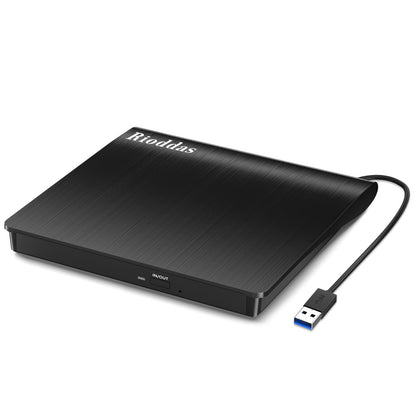 Rioddas External CD/DVD Drive for Laptop, USB 3.0 CD DVD Player Portable +/-RW Burner CD ROM Reader Writer Disk Duplicator Compatible with Laptop Desktop PC Windows Apple Mac Pro MacBook Linux