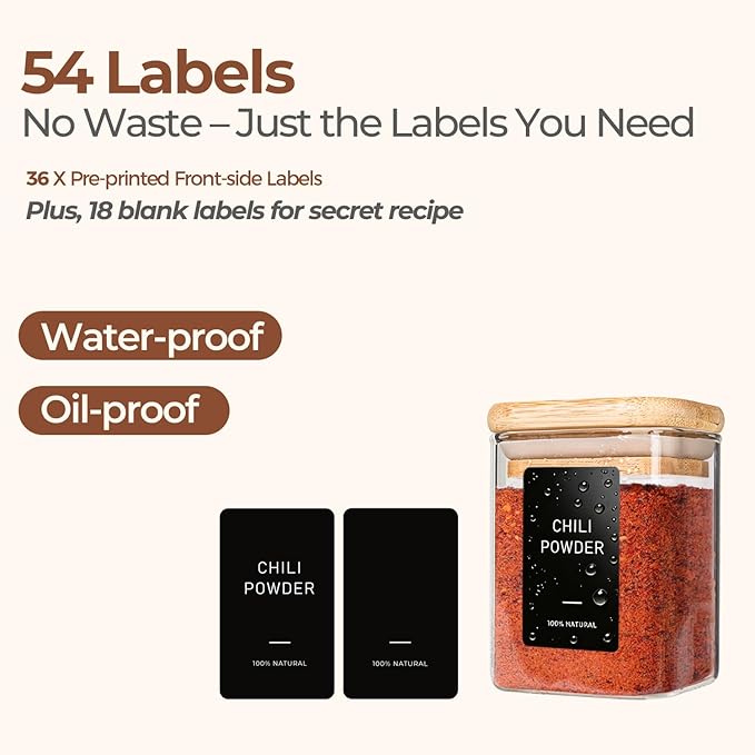 ComSaf Spice Jars with Label 4oz 16 Pack, Glass Spice Jars with Bamboo Lid