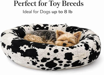 Organic Cotton Canvas Dog Bed: Removable Cover, Natural Fill - Made in USA (Cow Print Black White, X Small 18" x 6" inches)