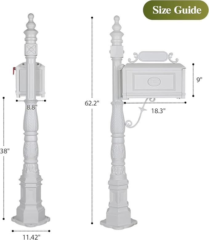 Polar Aurora Barcelona Decorative Post Mailbox Combination Stratford Heavy Duty Postal Mail Box Cast Aluminum(White)