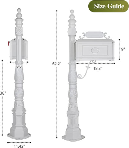 Polar Aurora Barcelona Decorative Post Mailbox Combination Stratford Heavy Duty Postal Mail Box Cast Aluminum(White)
