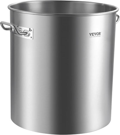VEVOR Stainless Steel Stockpot, 64 Quart Large Cooking Pots, Cookware Sauce Pot with Basket, Lid, and Handle, Heavy Duty Commercial Grade Stock Pot, Sanding Treatment, for Large Groups Events Silver