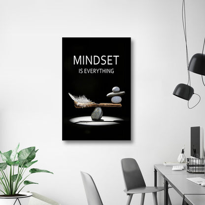 YSPCSUN Mindset Is Everything Wall Art Motivational Quotes Canvas Pictures Large Inspirational Posters For Living Room Framed Zen Balance Stones And Feather Office Decor Artwork 36x24 Inch