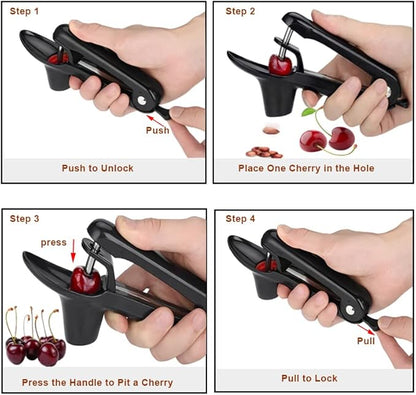 Cherry Pitter, Heavy-Duty Stainless Steel Olive and Cherry Pitters Corer Tool with Space-Saving Lock Design, Multi-Function Cherries Stoner Seed Remover Tool for Making Cherry Jam (Black)