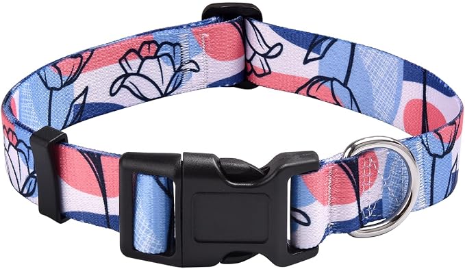 MarukoPet Dog Collar, Adjustable for Small Medium Large Dogs Puppy, Cute Design with Bohemia Floral Tribal Geometric Patterns Boys Girls Dog Collar(Rose Line-L)