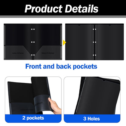30 Pcs 3 Hole Punch Parent Teacher Communication Folders with Clear Front Pockets for 3 Ring Binders, 2 Pockets Homework Take Home Plastic Folders Classroom Folder for Kid Student ﻿ (30, Black)