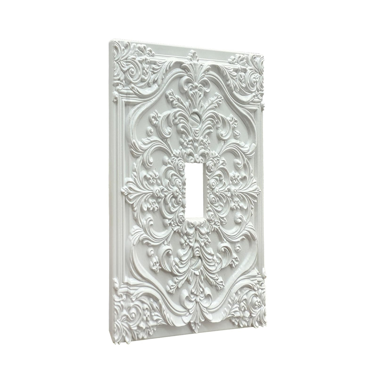 Spshian Decorative Light Switch Plate Covers White Flower Elegant 3D Floral Embossed 1 Gang Light Switch Cover Plate Single Toggle Wall Plate Outlet Covers Faceplate for Bedroom Home Decor