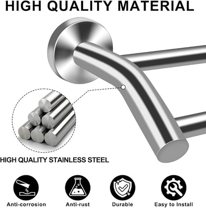 MGahyi Adjustable Double Towel Bar 14.5-24.8Inch, Matte Telescopic Stainless Steel Wall Mount Towel Holder, Rustproof Towel Rack for Bathroom Kitchen RV Laundry Hotel (Silver, Double-Bar)